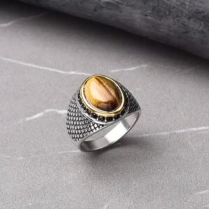 anillo de ojo tigre con marco acero inoxidable ojo 67 4 603 1 1