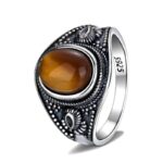 Anillo de ojo de tigre natural para hombre