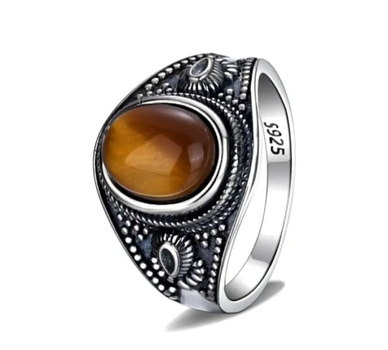 Anillo de ojo de tigre natural para hombre