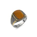 Anillo de piedra natural con estructura de acero para hombre
