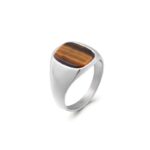Anillo Ojo de Tigre en Acero Inoxidable – Piedra Natural