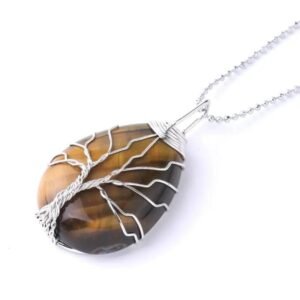 collar con colgante de arbol la vida ojo tigre cadena gris 238 1 1