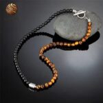 Collar de perlas de ojo de tigre para hombre de lujo