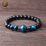 Pulsera de bolas de ojo de halcón de ónix negro