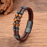 Pulsera de cuero con ojo de tigre para hombre