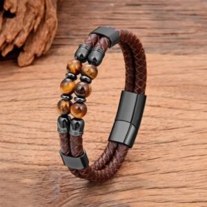 pulsera de cuero con ojo tigre para hombre 19cm 401 1 1