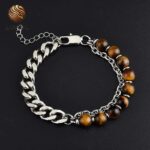 Pulsera de ojo de tigre para hombre – Cadena de Acero