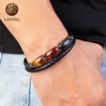 Pulsera Hombre Piedra Ojo de Tigre Halcón Toro